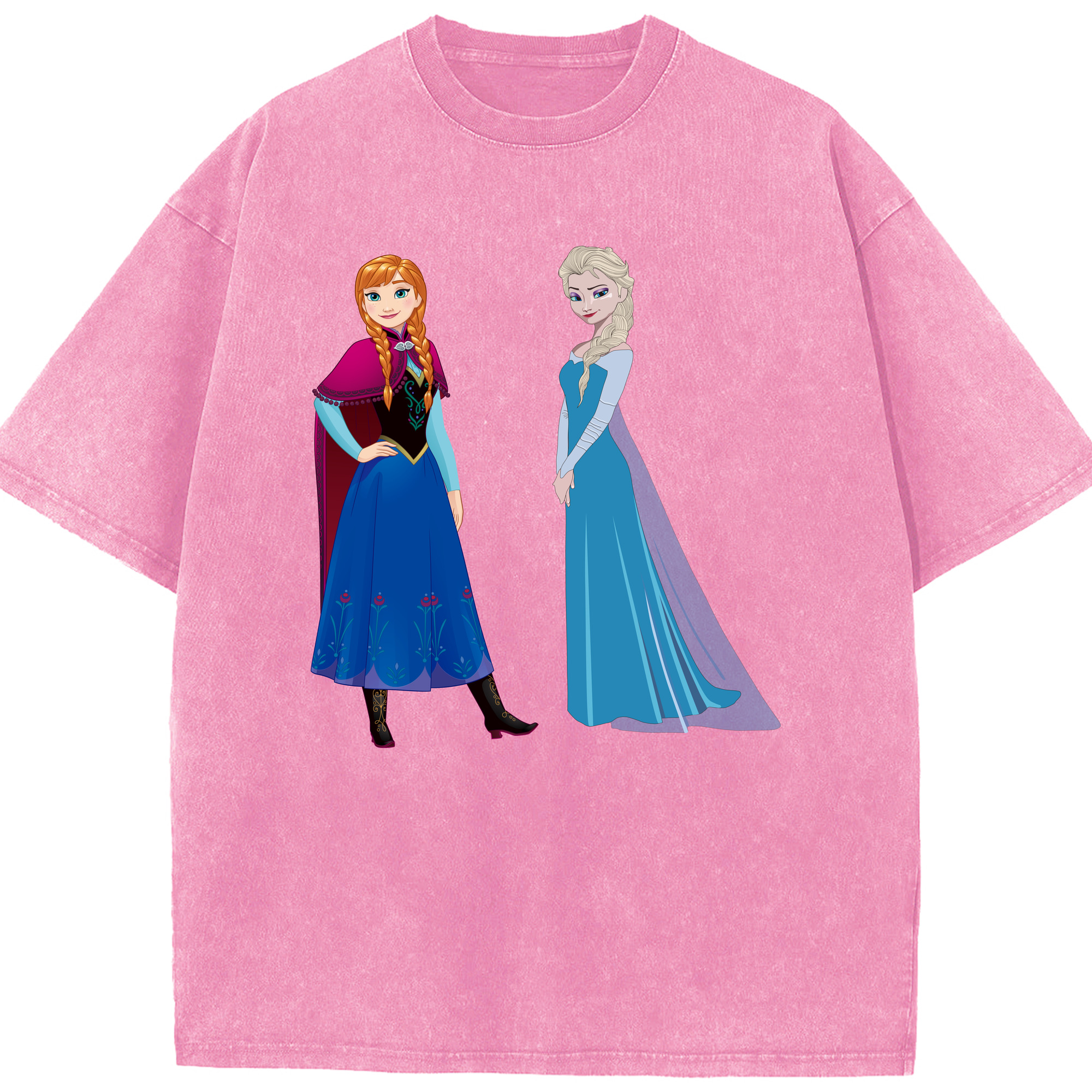 （画像用） アナと雪の女王 アンナ エルサ Frozen Anna Elsa 綿100% ヴィンテージ風 半袖Tシャツ（フロントプリント）